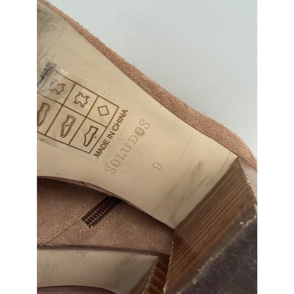 Soludos Boots Womens Size 9 Tan Suede Ankle Booties Side Zip Stacked Block Heel - Picture 9 of 9